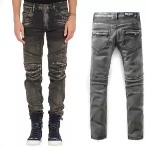 hommes balmain straight biker jeans hiphop pants gris